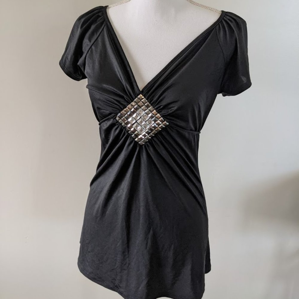 Janice Black Blouse with Rhine Stones